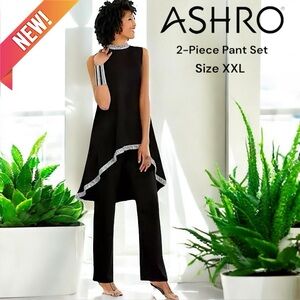 New Ashro Black Karysha Pant Set with Silver Sequin